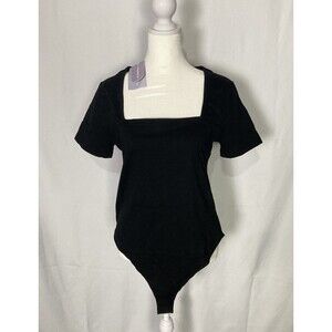 MANGOPOP Womens Square Neck Short Sleeve Top Shirt Bodysuit Sz XL Bodycon NWT